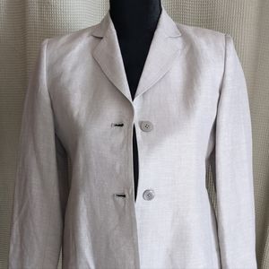 Vintage Linen Petite Sophisticate Grey Box Blazer with Collar and Pockets Size 0
